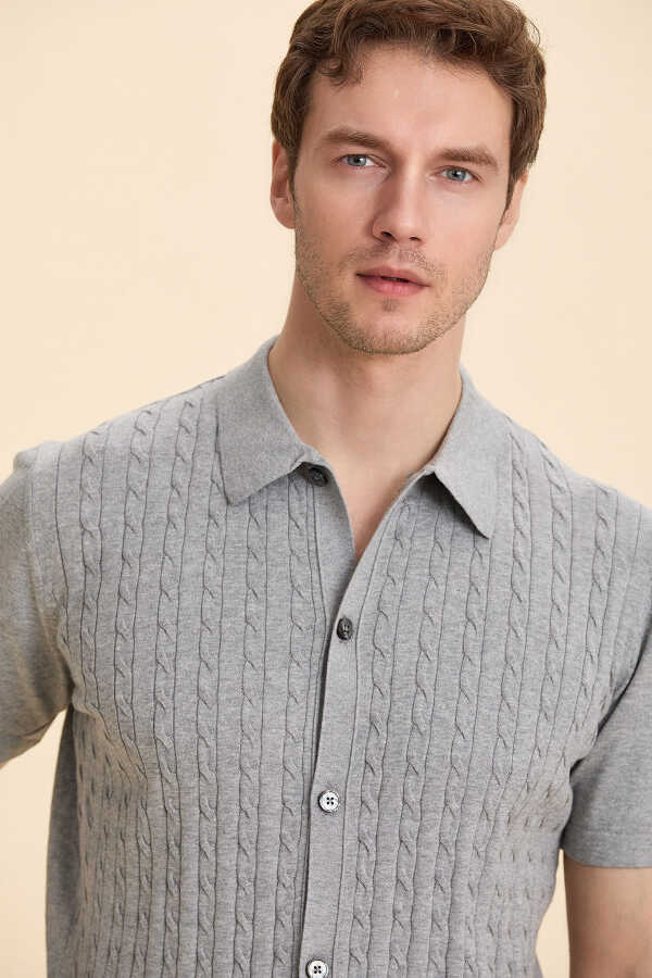 Gray Melange 100% Cotton Polo Knitwear