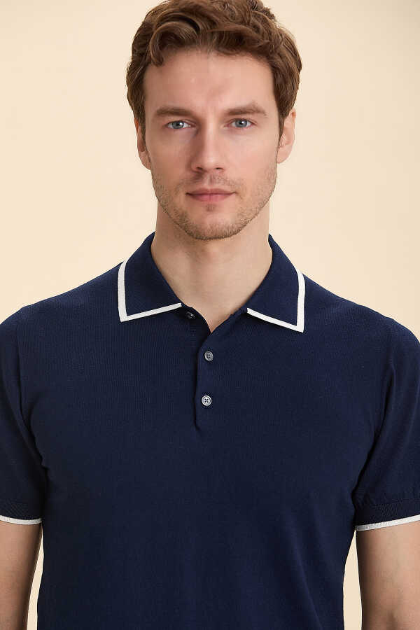 Navy Blue 100% Cotton Polo Knit
