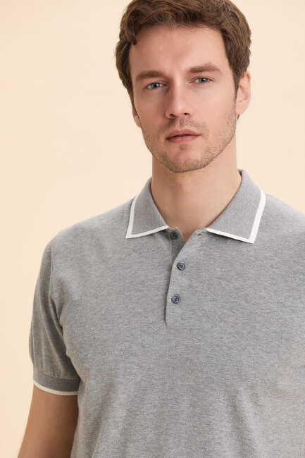 Gray Melange Polo Knitwear Gri Melanj
