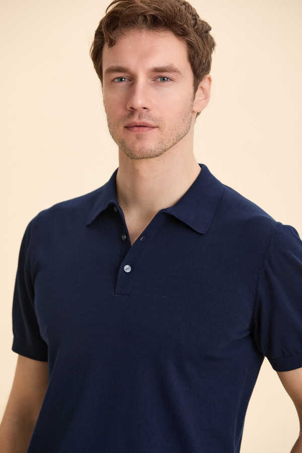 Navy Blue 100% Cotton Polo Knit