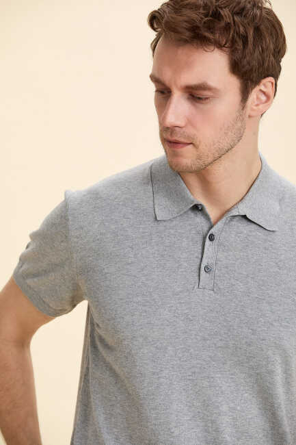 Gray Melange Polo Knitwear Gri Melanj