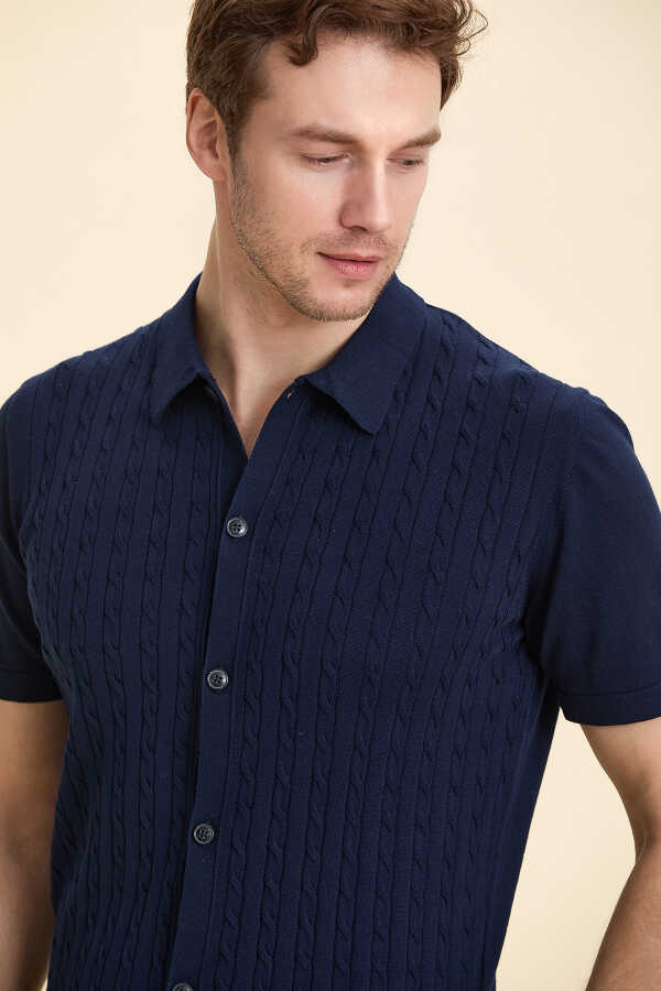 Navy Blue 100% Cotton Polo Knit