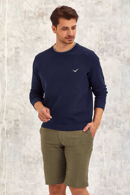 Lacivert %100 Pamuk Yuvarlak Yaka Sweatshirt Lacivert