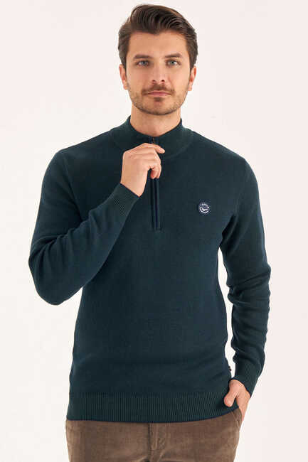 Green 100% Cotton Short Zip Sweater 