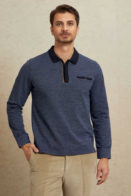 Navy Blue 100% Cotton Polo Sweatshirt