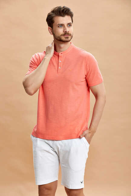 Coral 100% Cotton Mandarin Collar T-shirt 