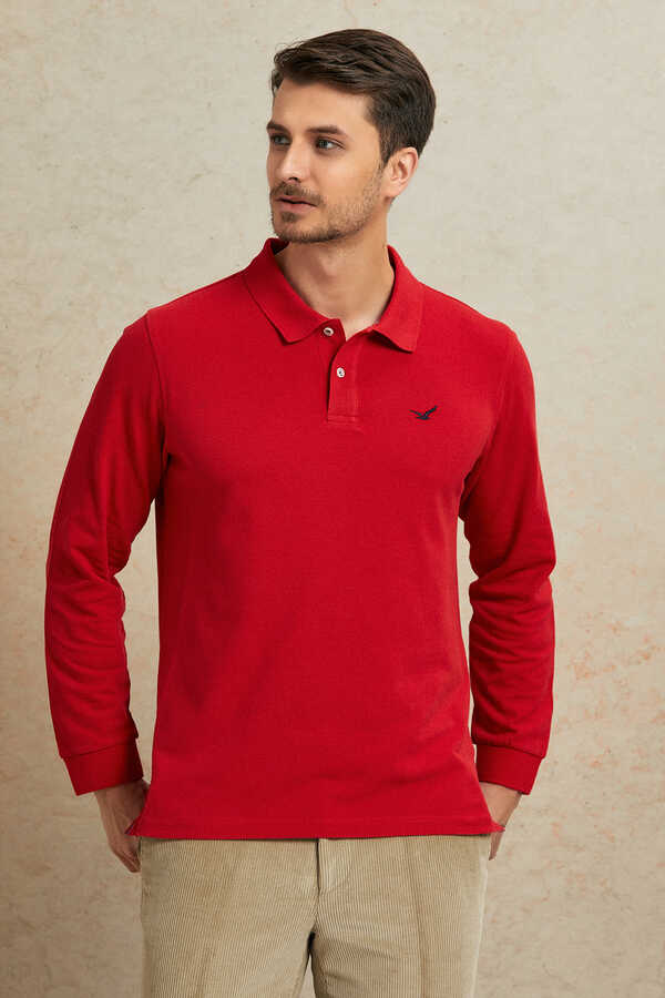 Kırmızı Polo Sweatshirt - 5