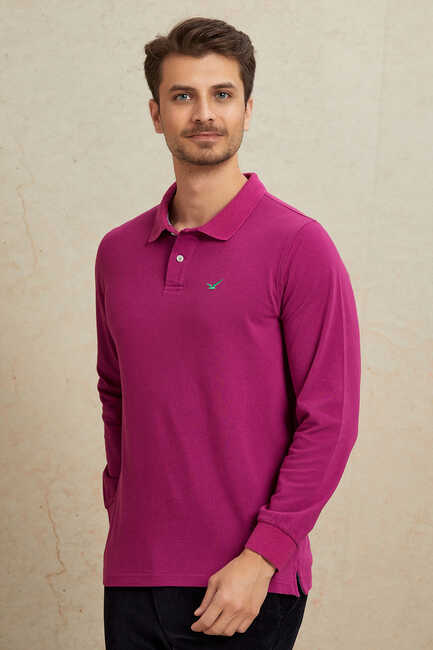Pembe %100 Pamuk Polo Sweatshirt 