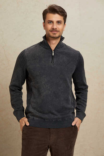 Anthracite 100% Cotton Half-Zip Sweater