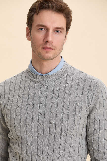 Gray Hair Knitted Crew Neck Knitwear Gri