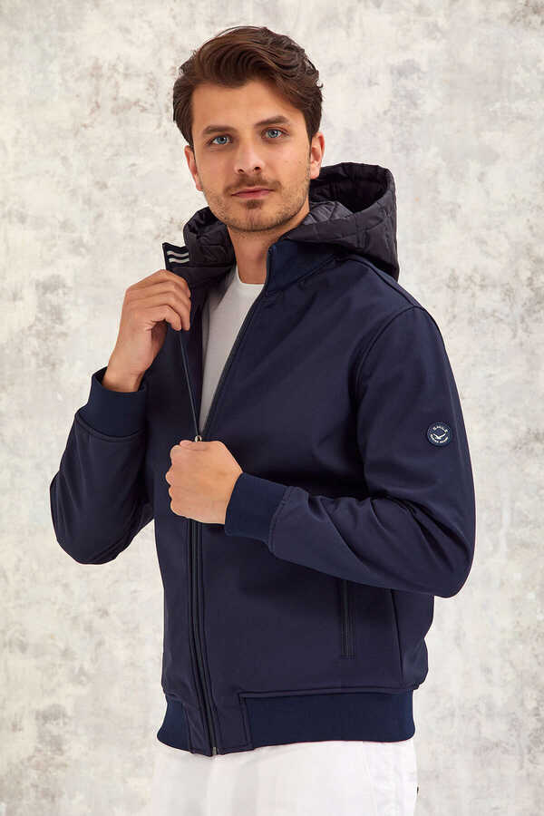 Lacivert Kapüşonlu Softshell Mont - 5