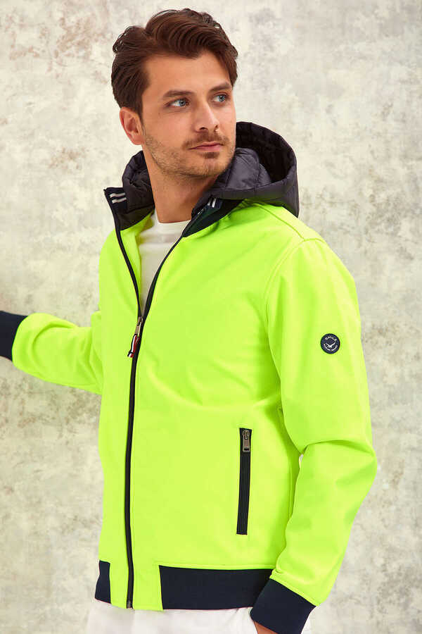 Neon Yeşil Kapüşonlu Softshell Neon - 5