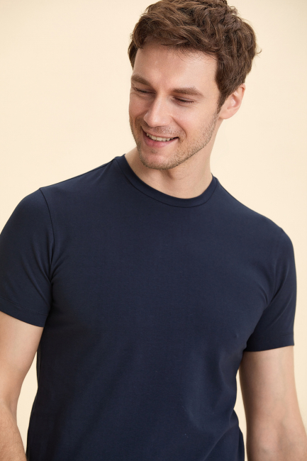 Navy Blue Basic T-Shirt Lacivert