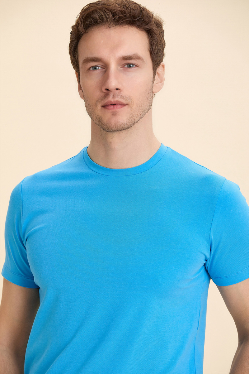 Turquoise Cotton Basic T-shirt