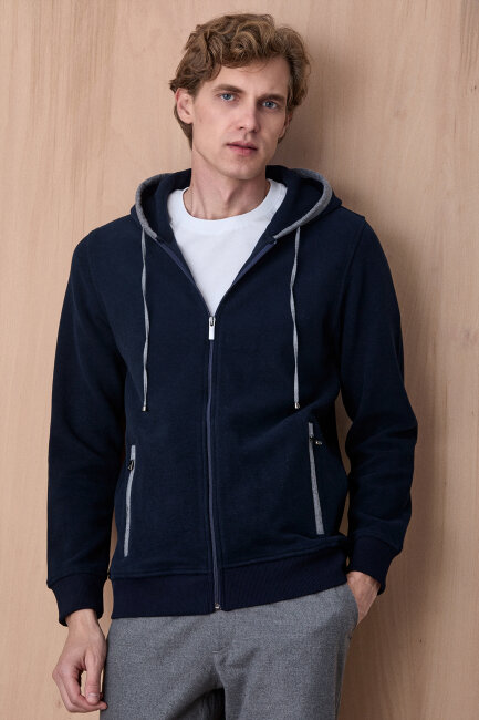 Lacivert Pamuklu Sweatshirt - SMILE