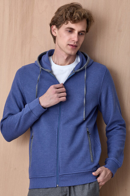 Mavi Pamuklu Sweatshirt - SMILE