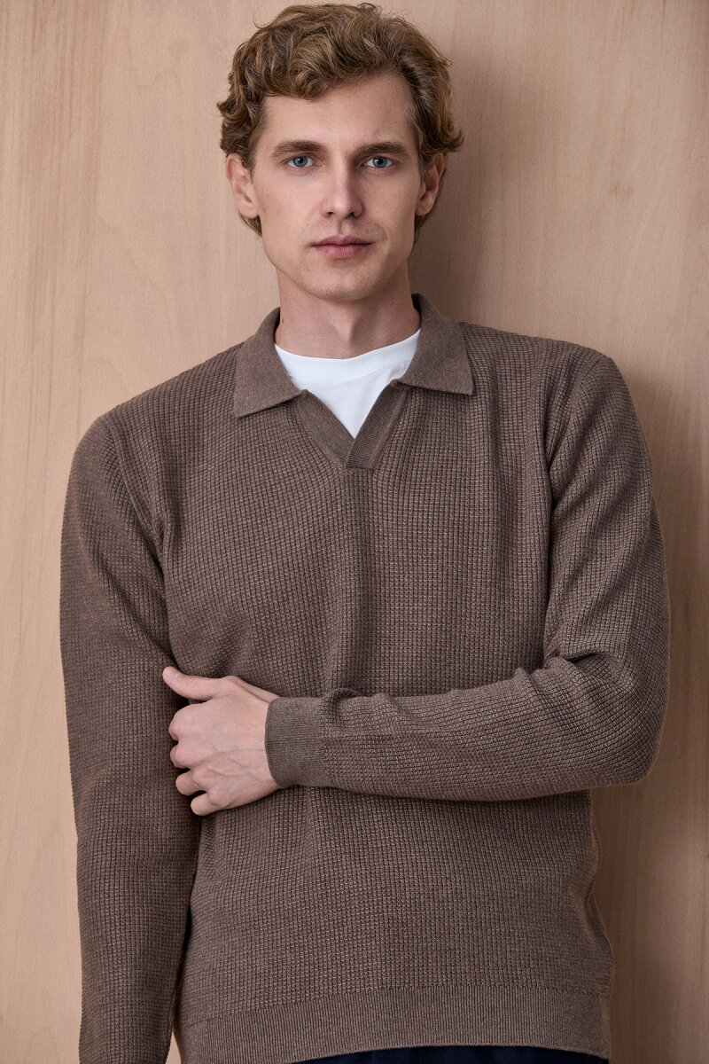 Bej Melanj %100 Pamuk Jakarlı Polo Triko