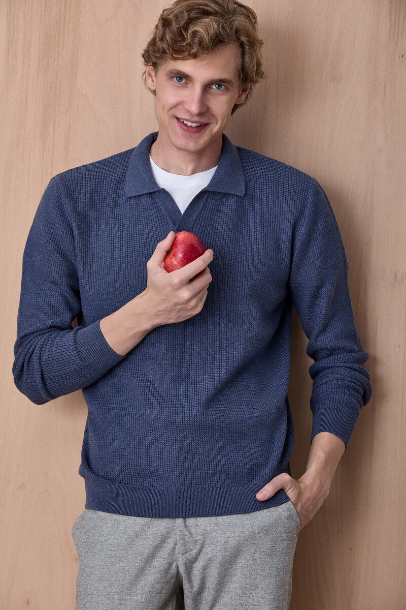 Denim %100 Pamuk Jakarlı Polo Triko