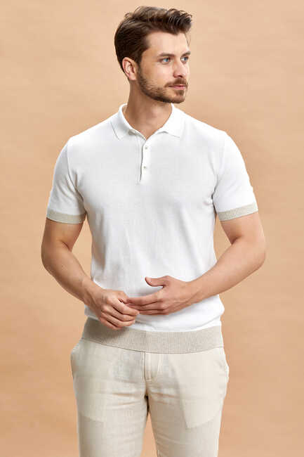White - Beige Polo Knitwear T-Shirt Beyaz - Bej