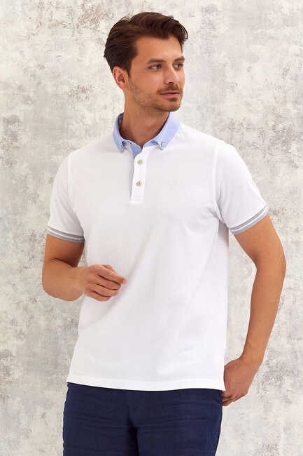 BATTEN OXFORD ERKEK POLO TİŞÖRT - BEYAZ - Thumbnail