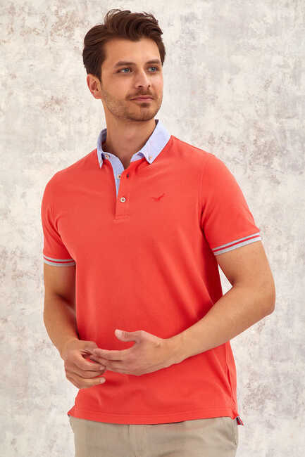 SMILE - BATTEN OXFORD ERKEK POLO TİŞÖRT - MERCAN (1)