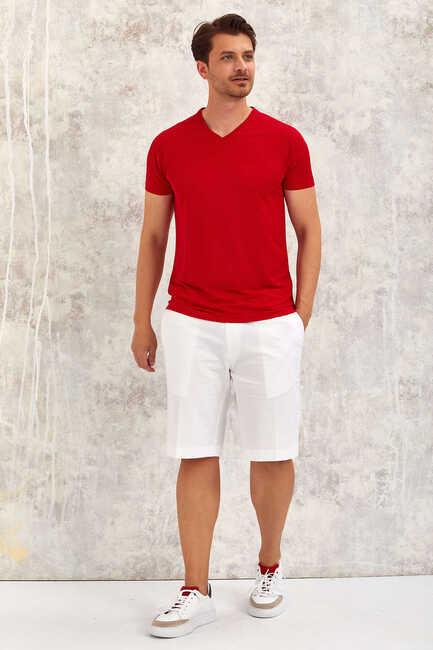 Red V-Neck Basic T-Shirt Kırmızı