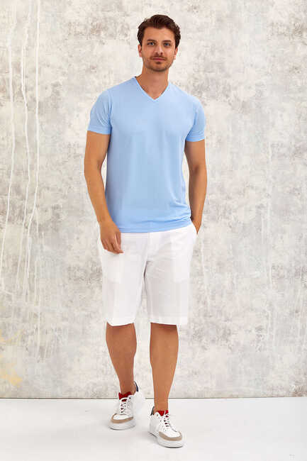 Blue V-Neck Basic T-Shirt 