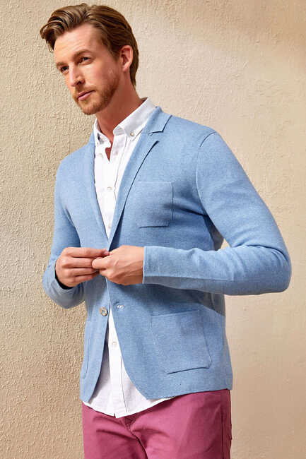 BONAIRE KNITWEAR JACKET - BLUE - Thumbnail