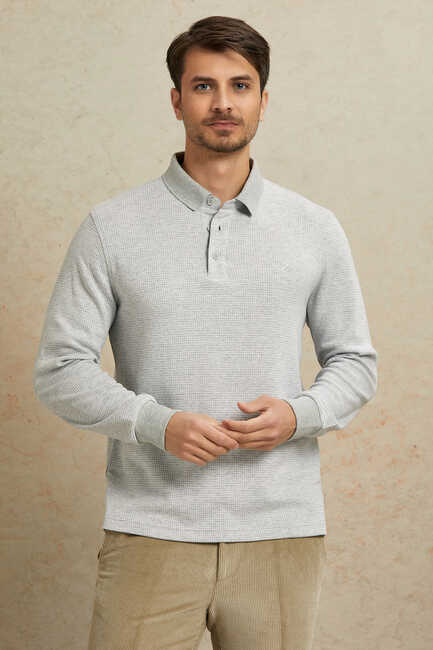 Gri Melanj Pamuklu Polo Sweatshirt 