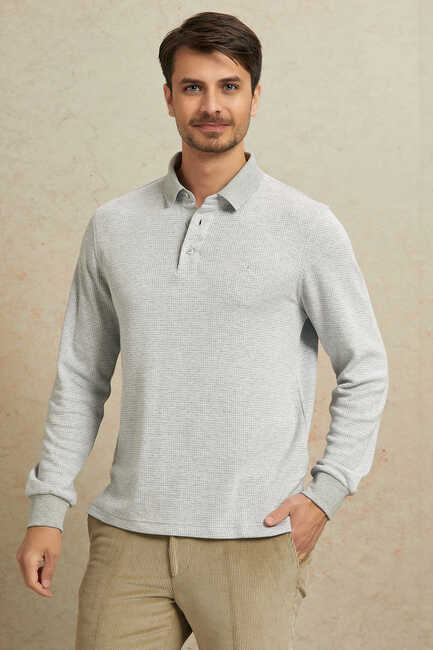 BRANDER POLO YAKA ERKEK SWEATSHIRT - GRİ - Thumbnail