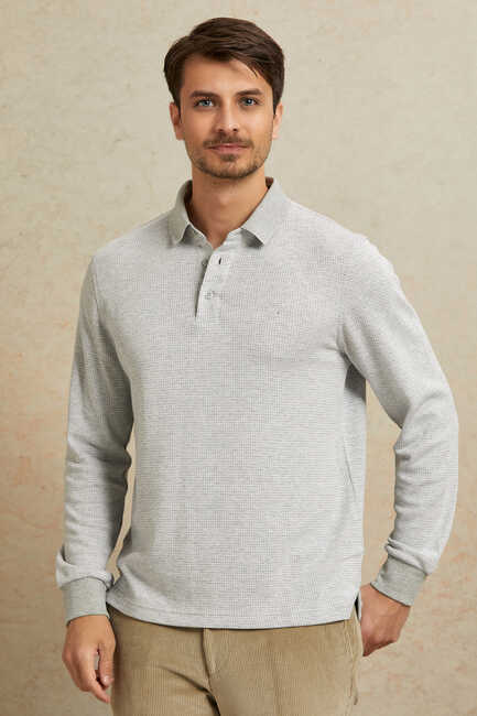 BRANDER POLO YAKA ERKEK SWEATSHIRT - GRİ - Thumbnail