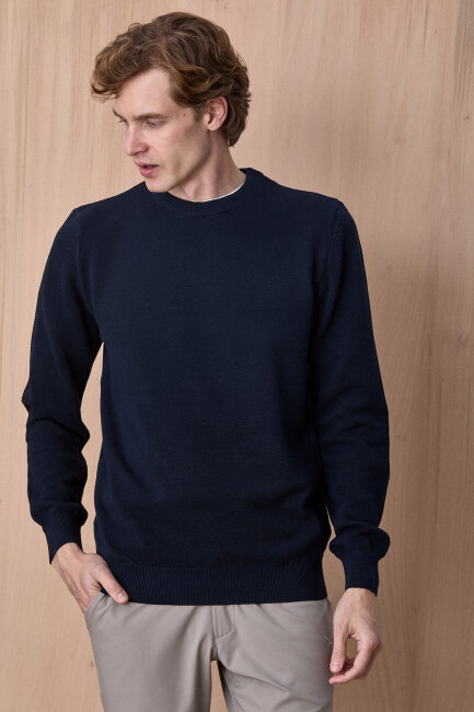 Lacivert %100 Pamuk Bisiklet Yaka Kazak 