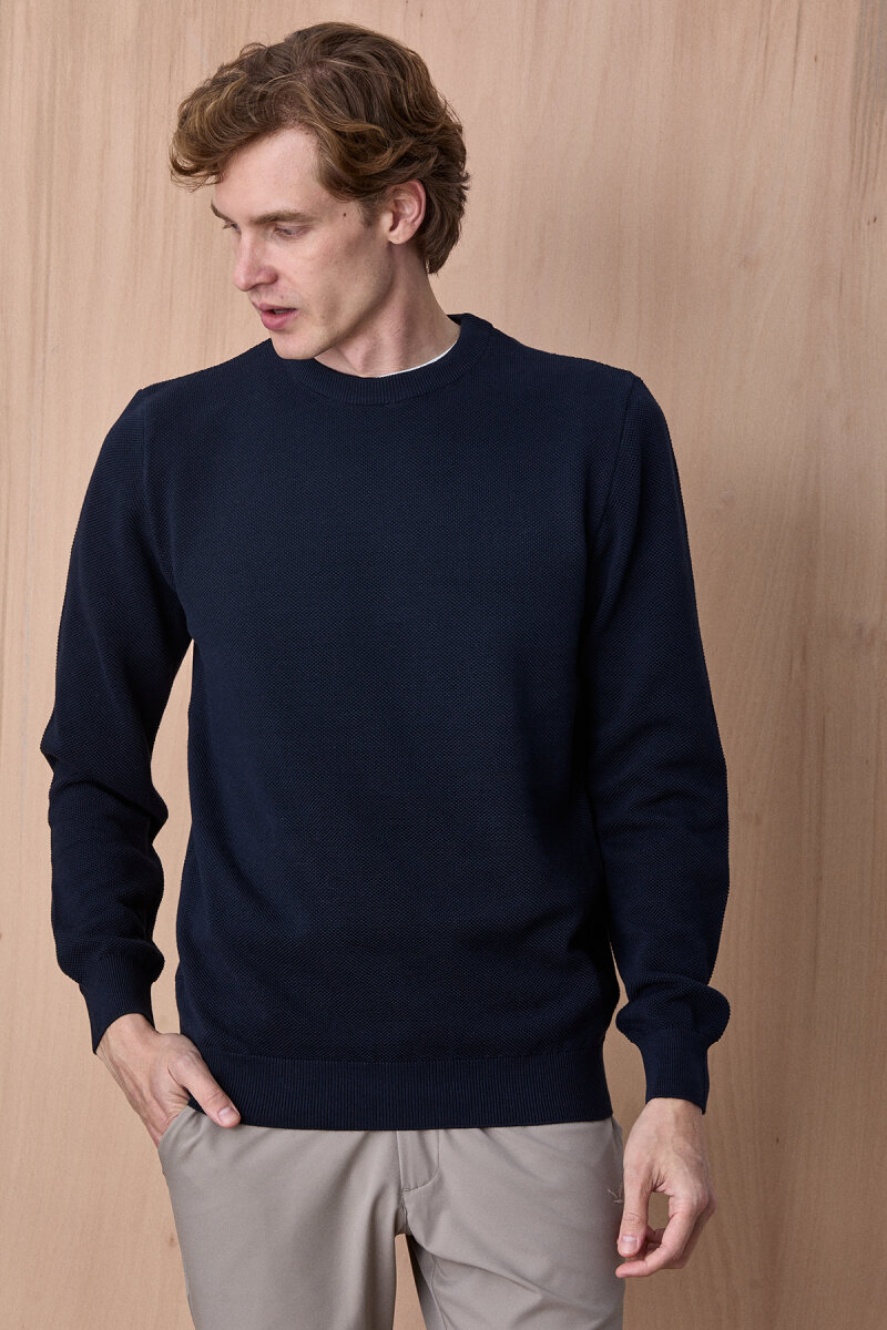 Lacivert %100 Pamuk Bisiklet Yaka Kazak