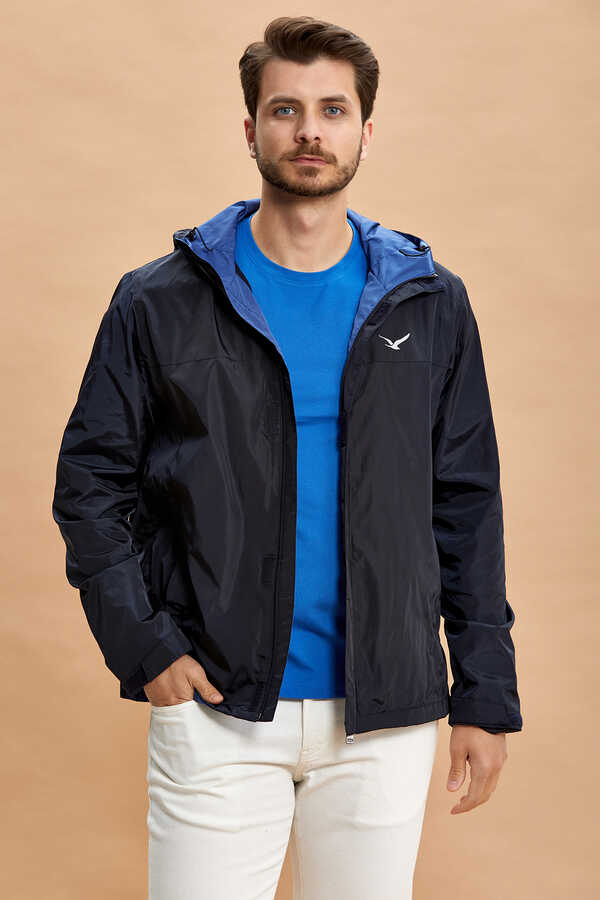 Navy Blue Hooded Raincoat