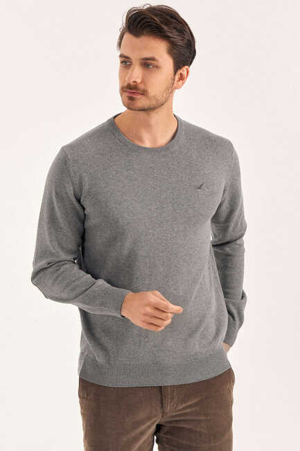 Grey Melange 100% Cotton Crew Neck Sweater 