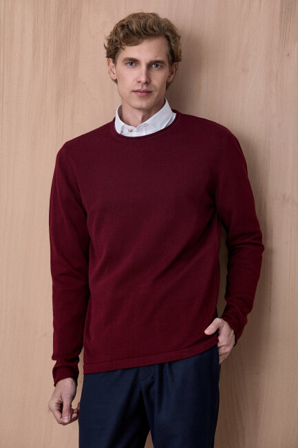 Bordo %100 Pamuk Bisiklet Yaka Kazak 