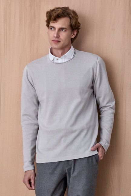 Buz Grisi %100 Pamuk Bisiklet Yaka Kazak 