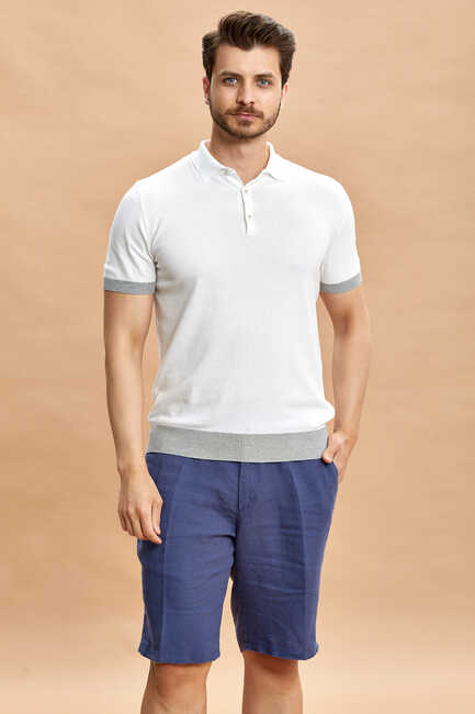 White - Gray Polo Knitwear T-Shirt Beyaz - Gri