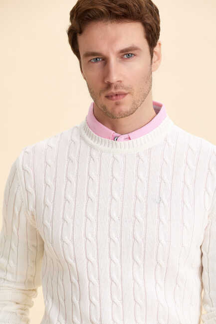 Off-White Hair Knit Crew Neck Knitwear Kırık Beyaz