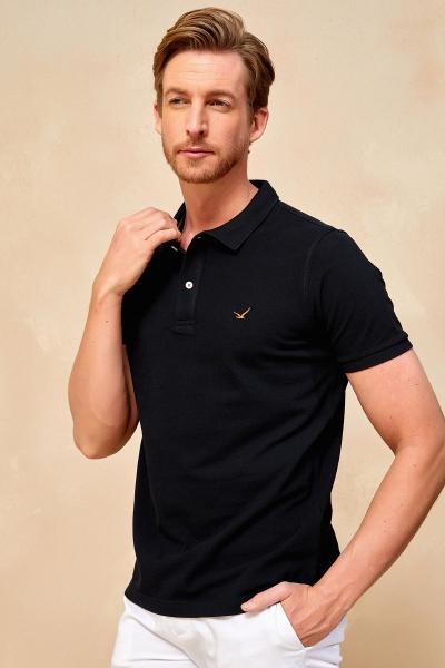 CAYMAN BIG SIZE BLACK MAN POLO T-SHIRT - Thumbnail