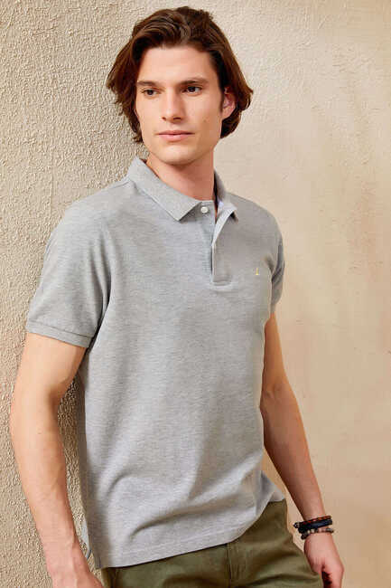 SMILE - CAYMAN BIG SIZE GREY MELANGE MAN POLO T-SHIRT