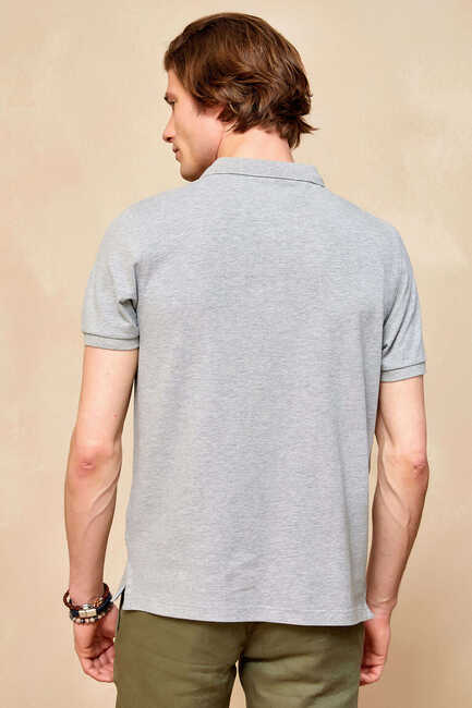 CAYMAN BIG SIZE GREY MELANGE MAN POLO T-SHIRT - Thumbnail