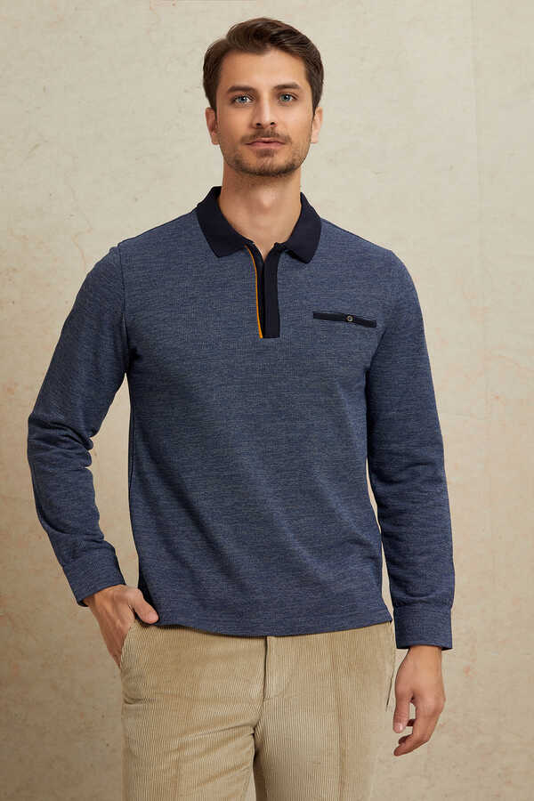 Lacivert Polo Sweatshirt - 1