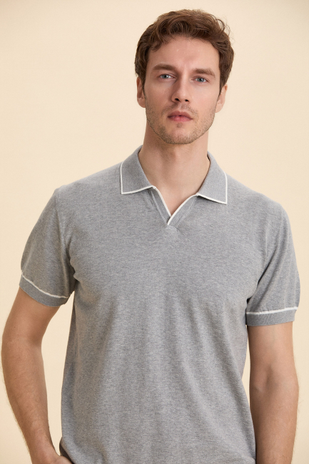 Gray Melange Polo Knitwear Gri Melanj
