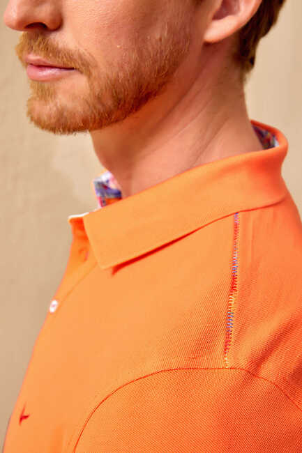 CIELO BIG SIZE ORANGE MAN POLO T-SHIRT - Thumbnail