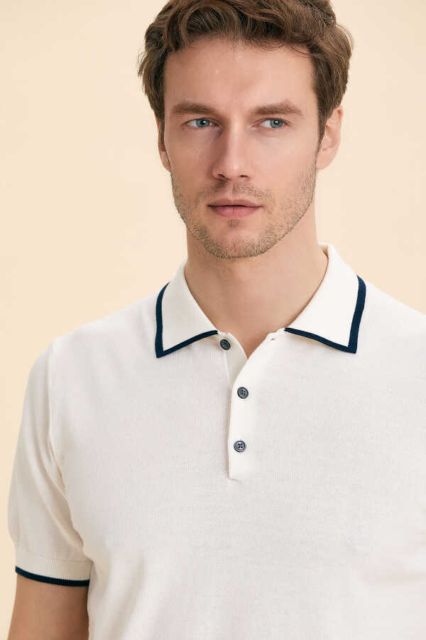 Kırık Beyaz %100 Pamuk Polo Triko