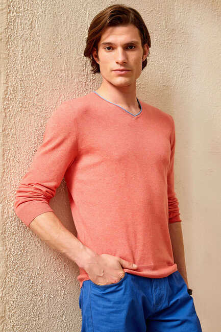 COZUMEL V NECK KNITWEAR - CORAL - SMILE