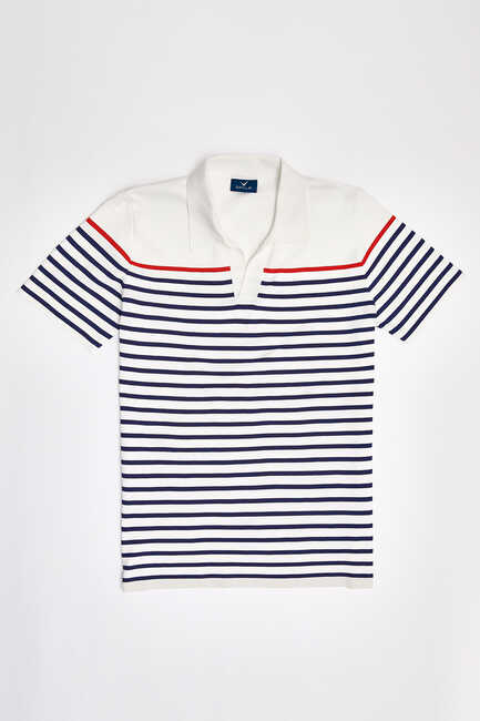 SMILE - CROIX KNITWEAR POLO T- SHIRT WHITE - NAVY (1)