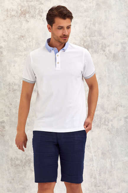 White Oxford Polo T-Shirt Beyaz