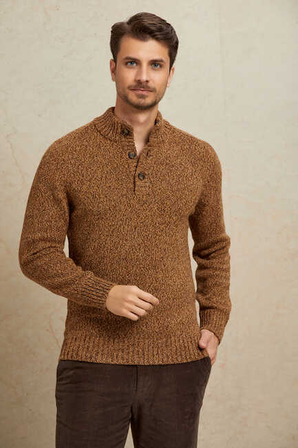 Brown 100% Cotton Buttoned Sweater 